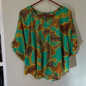 Biba Teal and Mustard Floral Blouse
